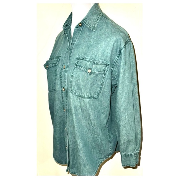 Vintage 80s Kikomo Long Sleeve Denim Shirt, Sz M - Picture 2 of 11
